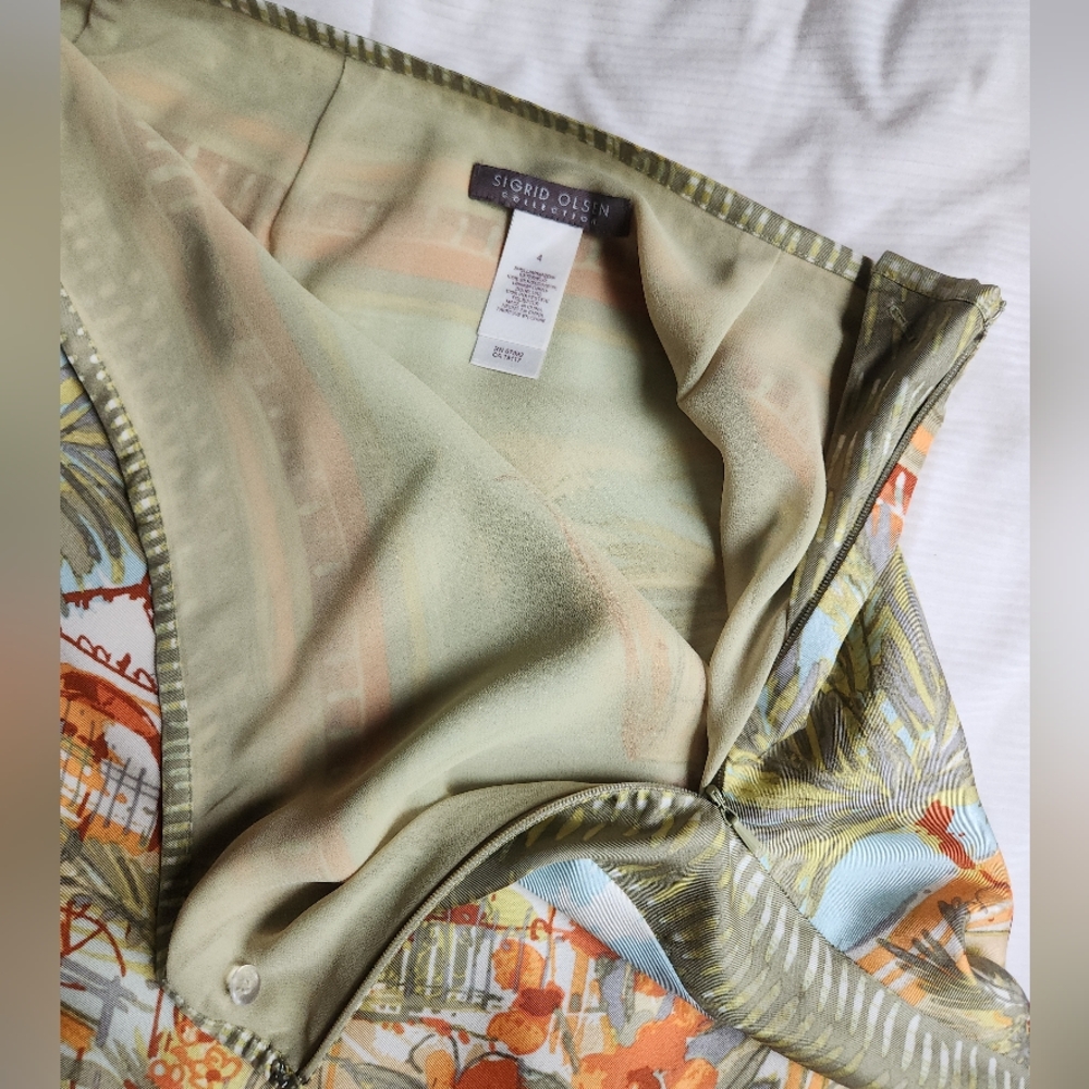Sigrid Olsen 100% Silk Skirt Artsy Outdoor Cafe Print Sz 4 Nwot. SKIRT ONLY - Picture 8 of 13